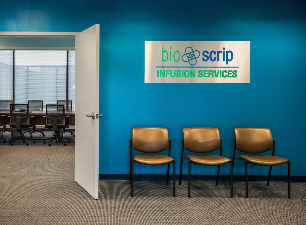 office waiting room, with door open to meeting room