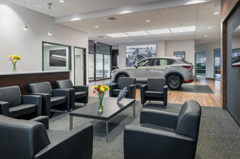 example of an open floor plan at an auto dealership