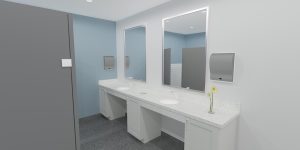 3D rendering of a commercial bathroom