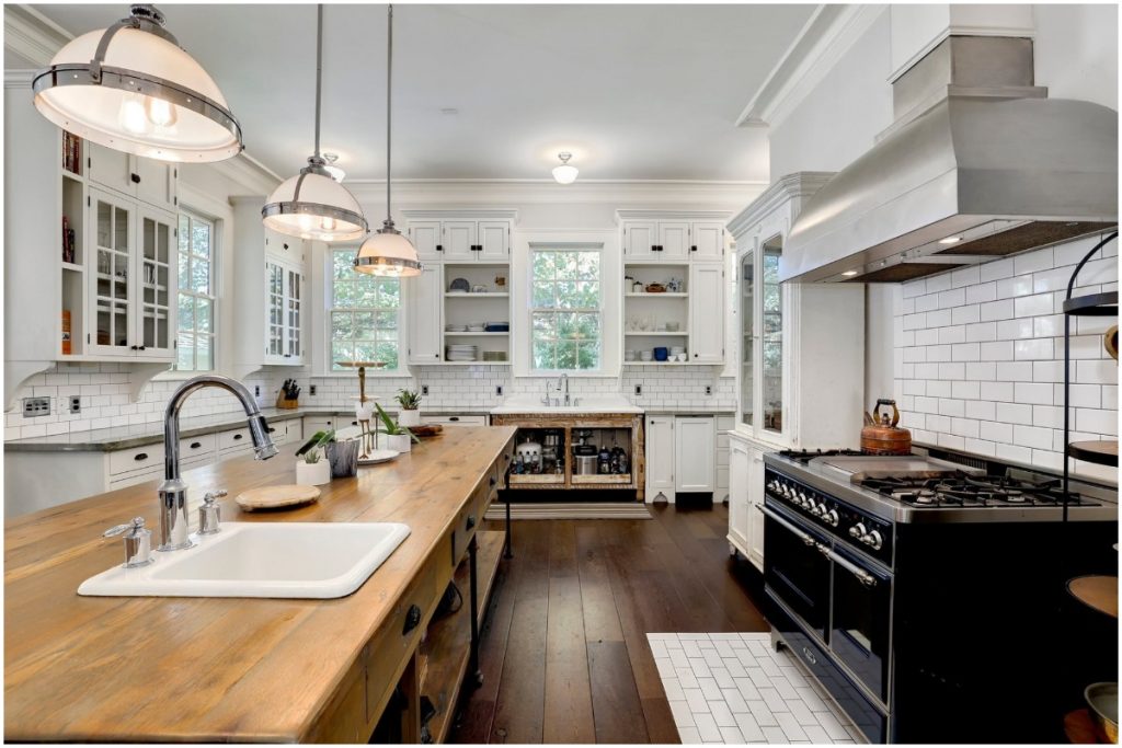 kitchen with large wooden island