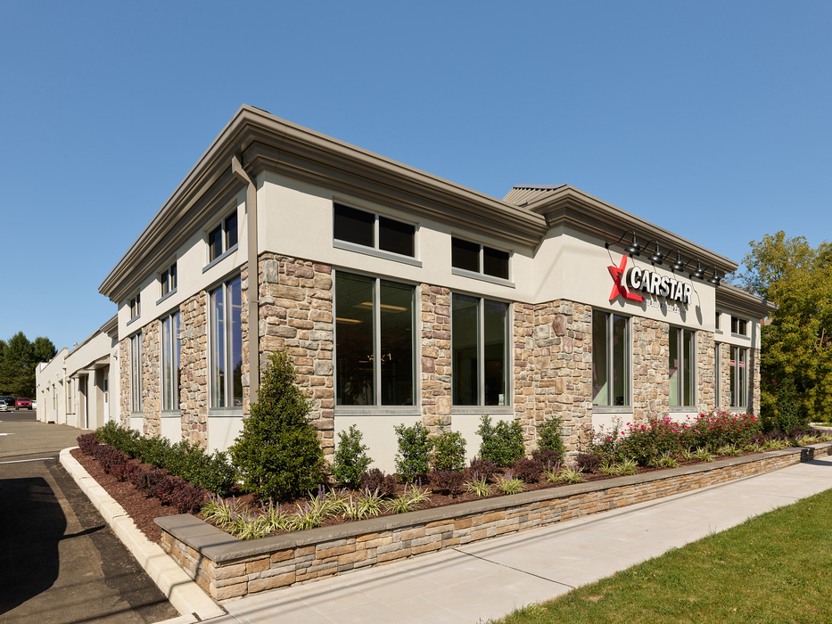 Exterior of the CARSTAR FreD BEans location in Newtown, PA after auto facility renovation.