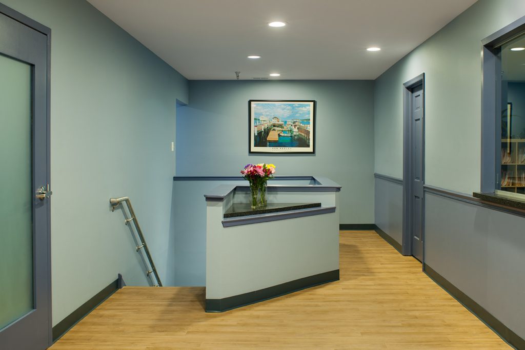 Welcome desk of the renovated Tri-County Pain Management Center in Warminster, PA